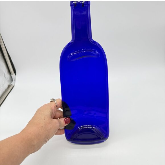 Cobalt Blue Melted Flat Wine Bottle Wall Decor/Serving Dish - Picture 2 of 6